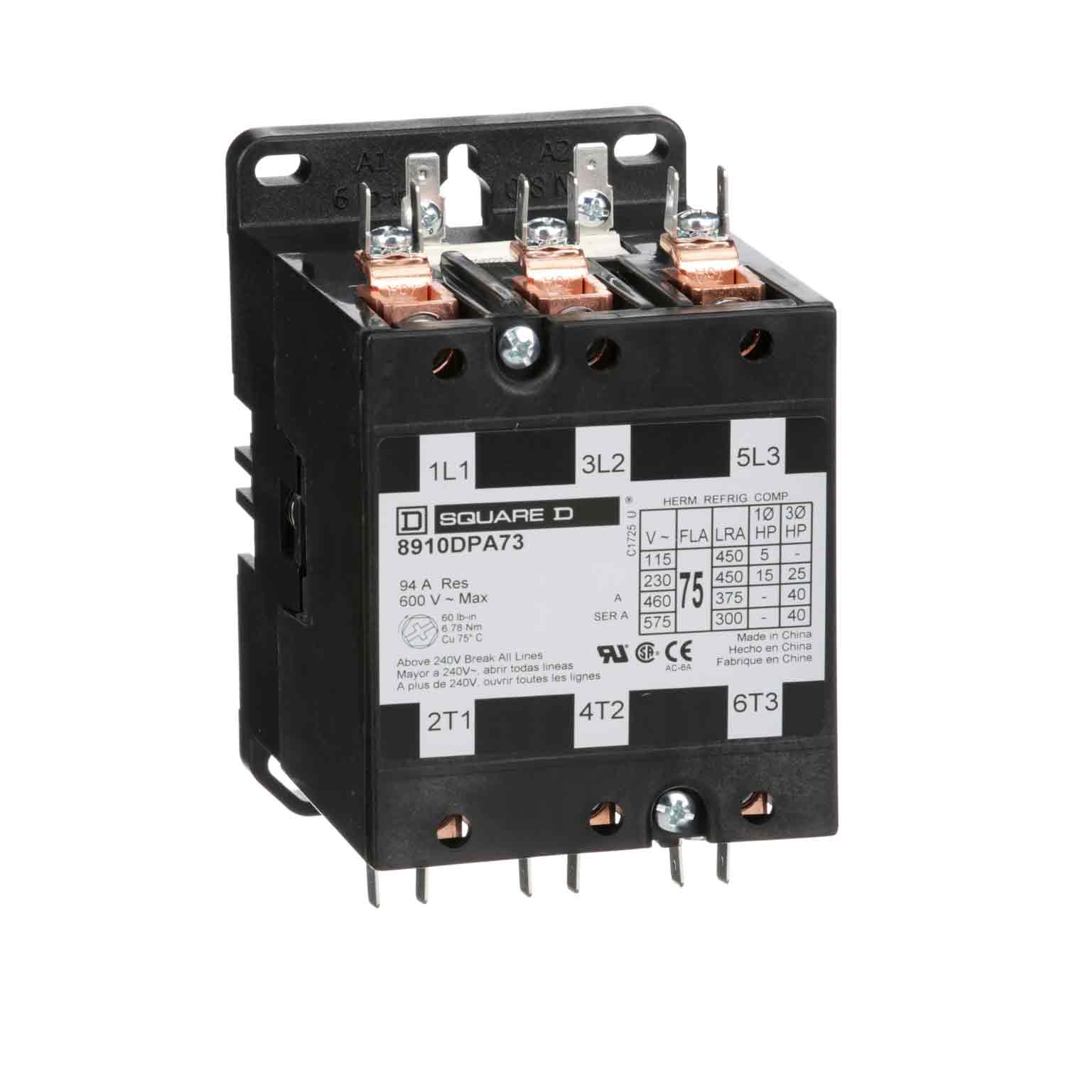 8910DPA73V09 - Square D 75 Amp 3 Pole 600 Volt Magnetic Contactor